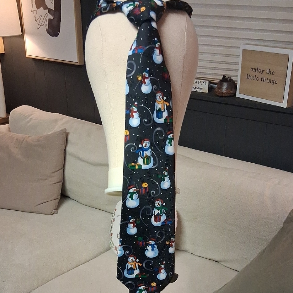 Hallmark Snowman Tie with Black and Blue Accents VINTAGE